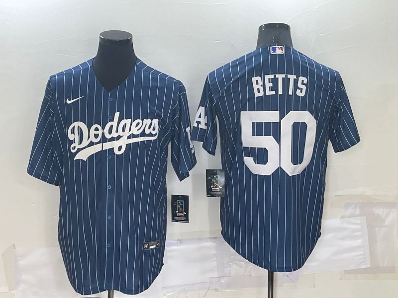 Men Los Angeles Dodgers #50 Betts Blue Stripe Throwback Nike 2022 MLB Jersey